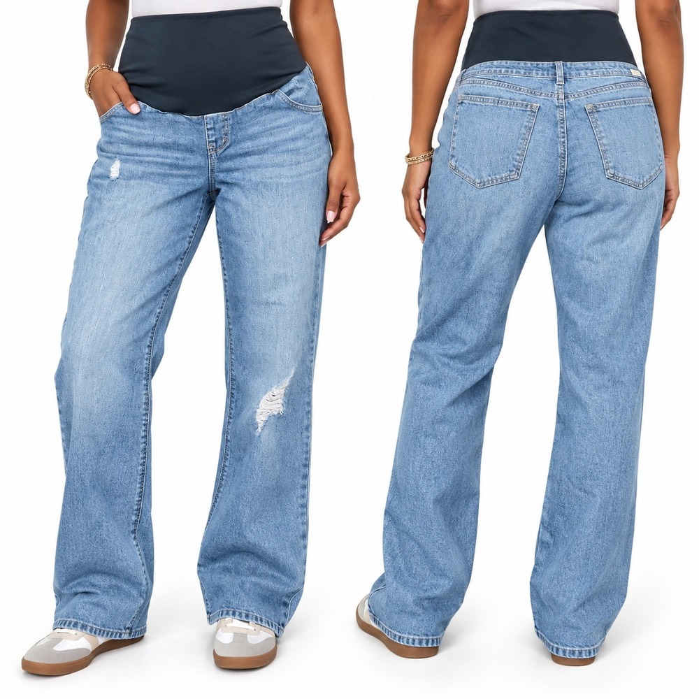 1822 Denim Maternity Jeans Womens 10 Light Wash Distressed Stretch Bootcut 32in